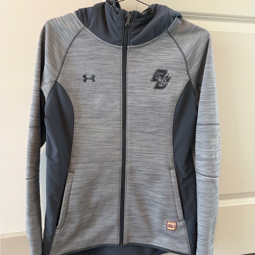 Boston College Under Armour Gray Full Zip Jacket / Hoodie Fleece Lined - Small